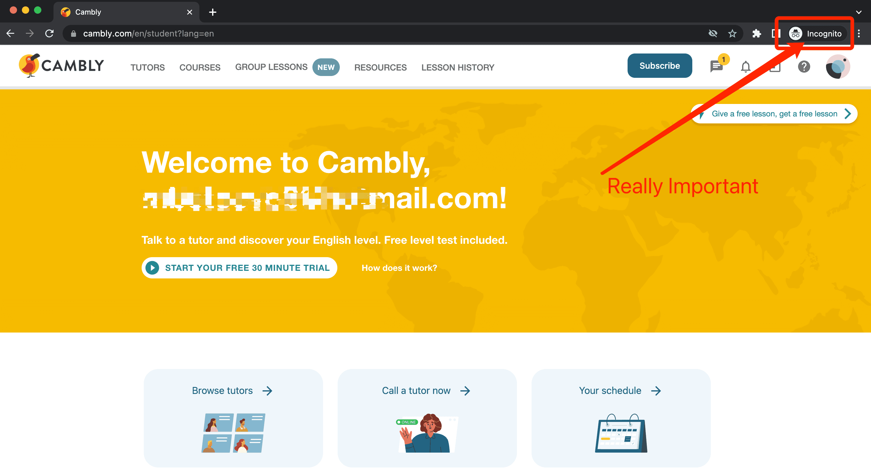 Cambly homepage